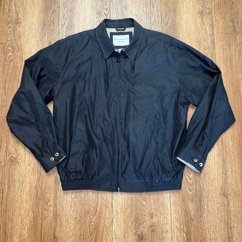 Covington Black Harrington Jacket Full Zip Lightweight Windbreaker Mens Large